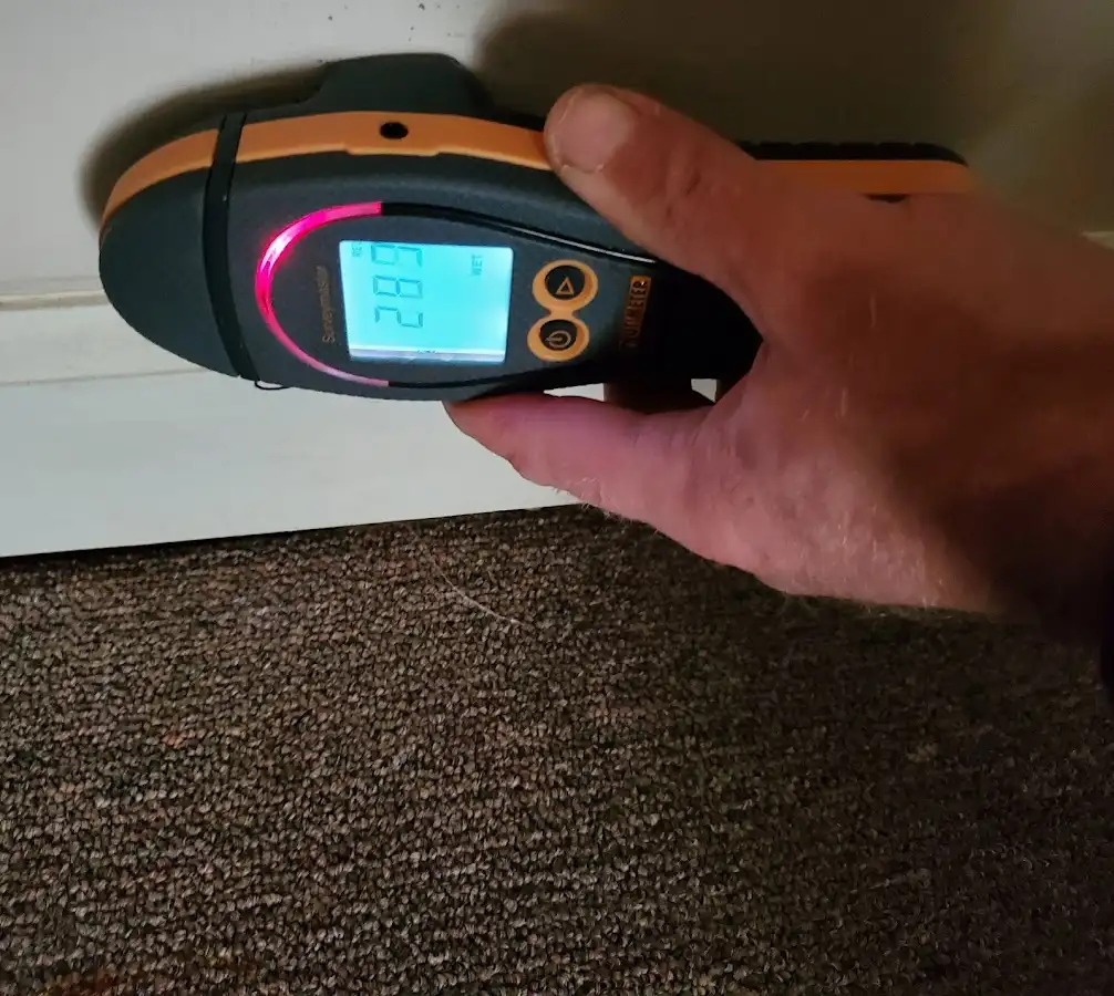 Moisture detection at baseboard during Burst Pipe Cleanup in Cornelius
